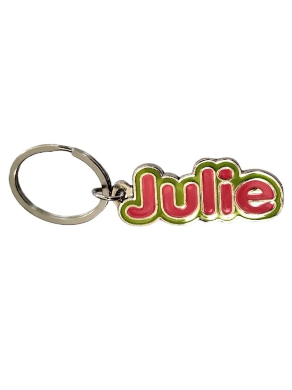 SWIBCO NW0T Pink & Green Galaxy Keychain Silver Metal Personalized Name JULIE
